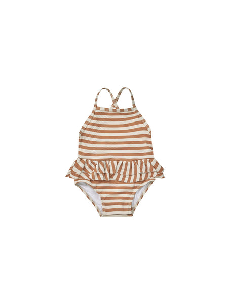 Ruffled one-piece swimsuit (clay stripe)