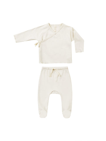 Wrap Top + Footed Pant Set (Ivory)