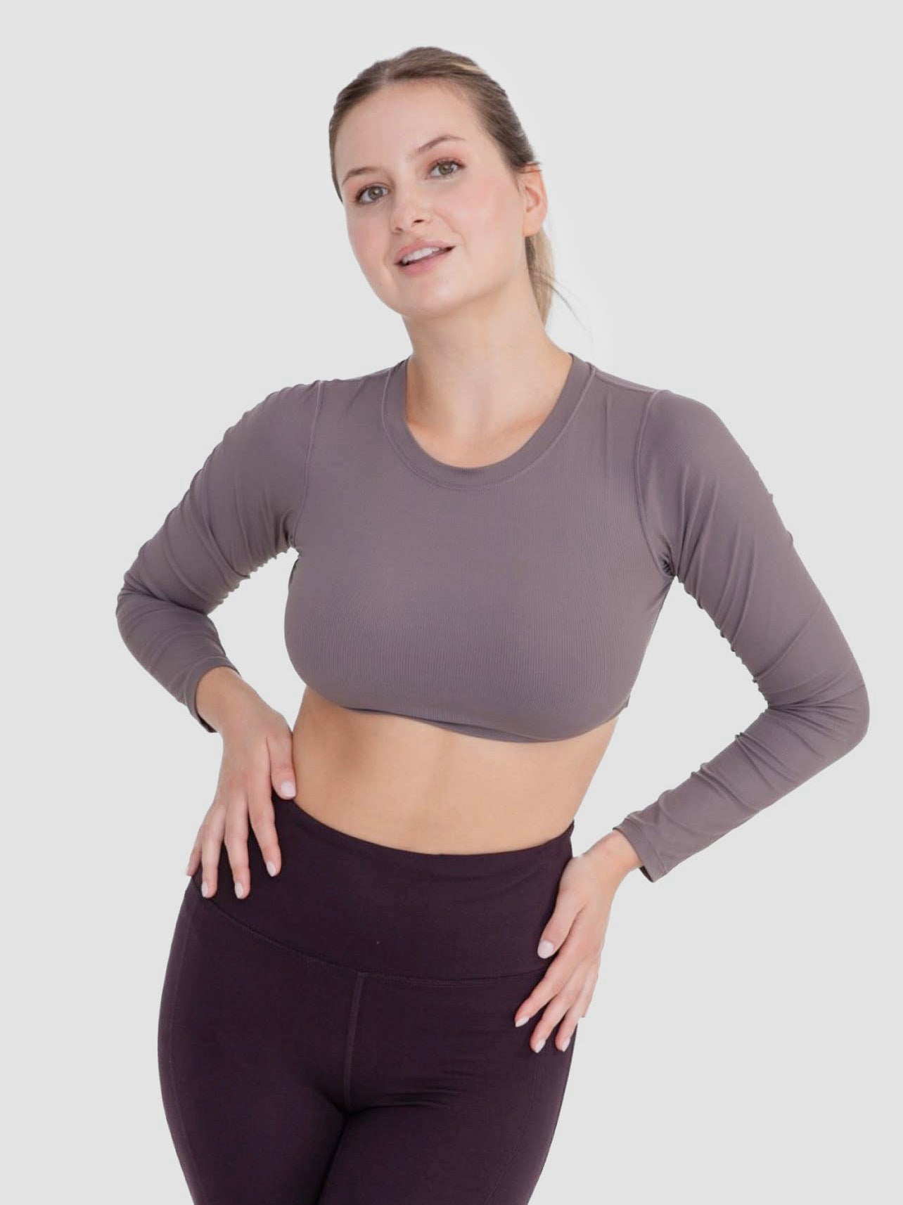 Micro-Ribbed Long Sleeve Cropped Top