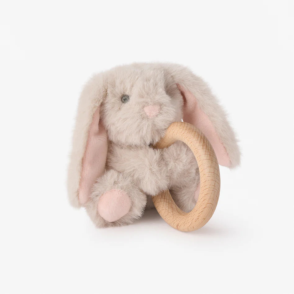 Plush Bunny Wooden Baby Rattle