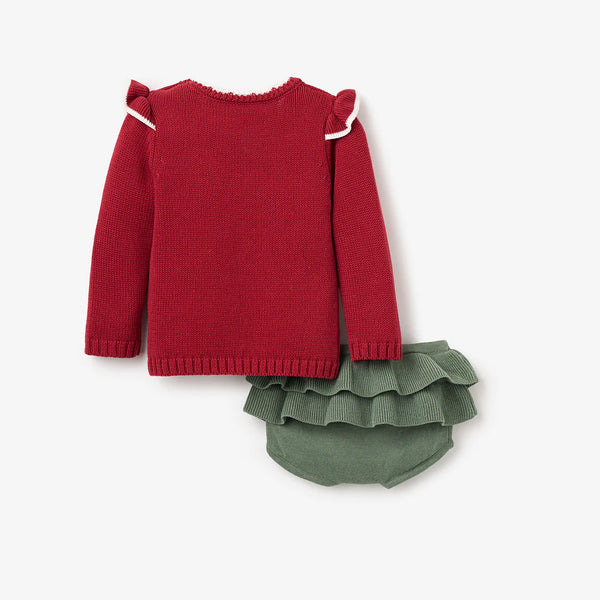 Red Santa Baby Ruffle Sleeve Sweater & Bloomer