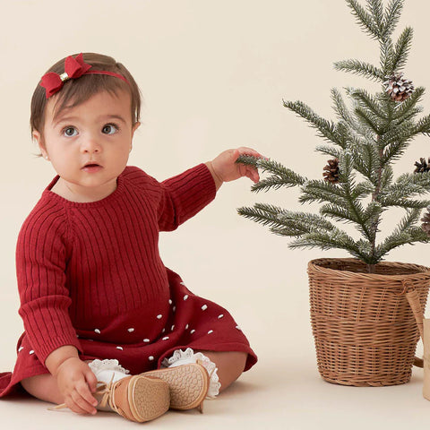 Holiday Textured Knit Baby Dress & bloomer