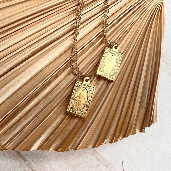 Mary Rectangle Charm Necklace