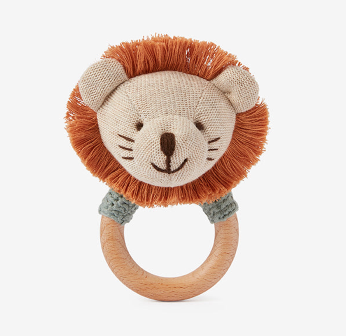 Knit Lion Wooden Baby Rattle