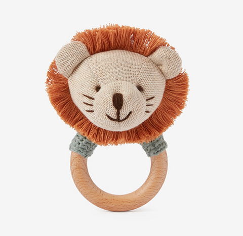 Knit Lion Wooden Baby Rattle