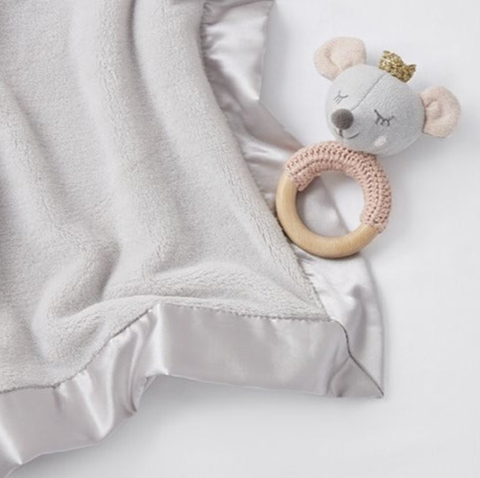 Knit Mouse Wooden Baby Rattle