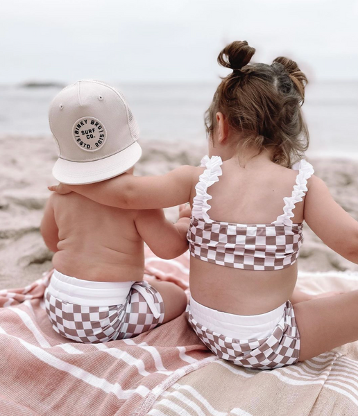 Strap Bandeau Checkered Bikini Set