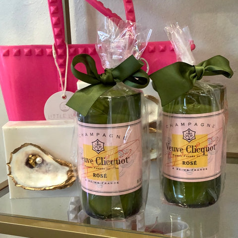 Pink Champs Green Glass Candle