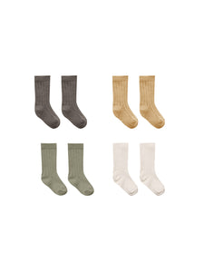 Ribbed Socks Set (Fern, Charcoal, Natural, Honey)